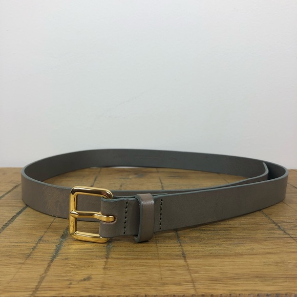 J. Crew | Gray Leather Belt with Gold Buckle